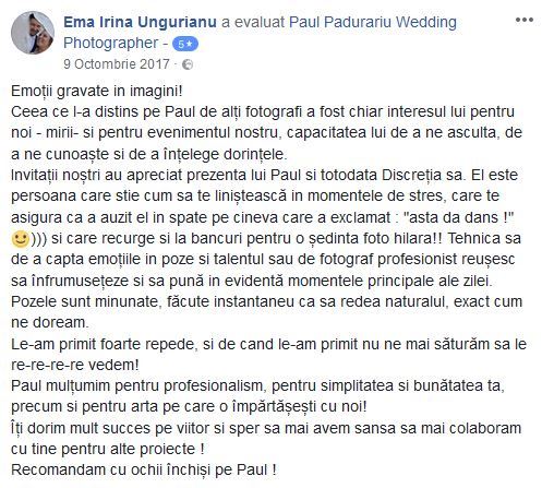 Testimonial Ema - nunta Pleiada Iasi - Paul Padurariu fotograf profesionist de nunta Iasi